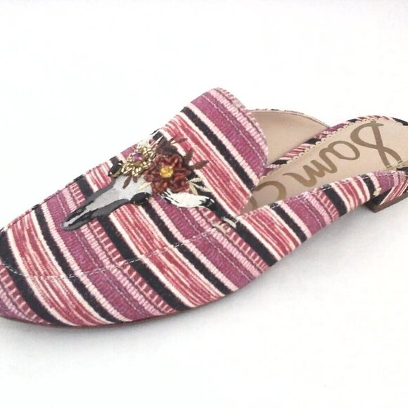 SAM EDELMAN Mules Jillian 3 Pink Beaded Southwestern Flats US 7/37 - Picture 1 of 13